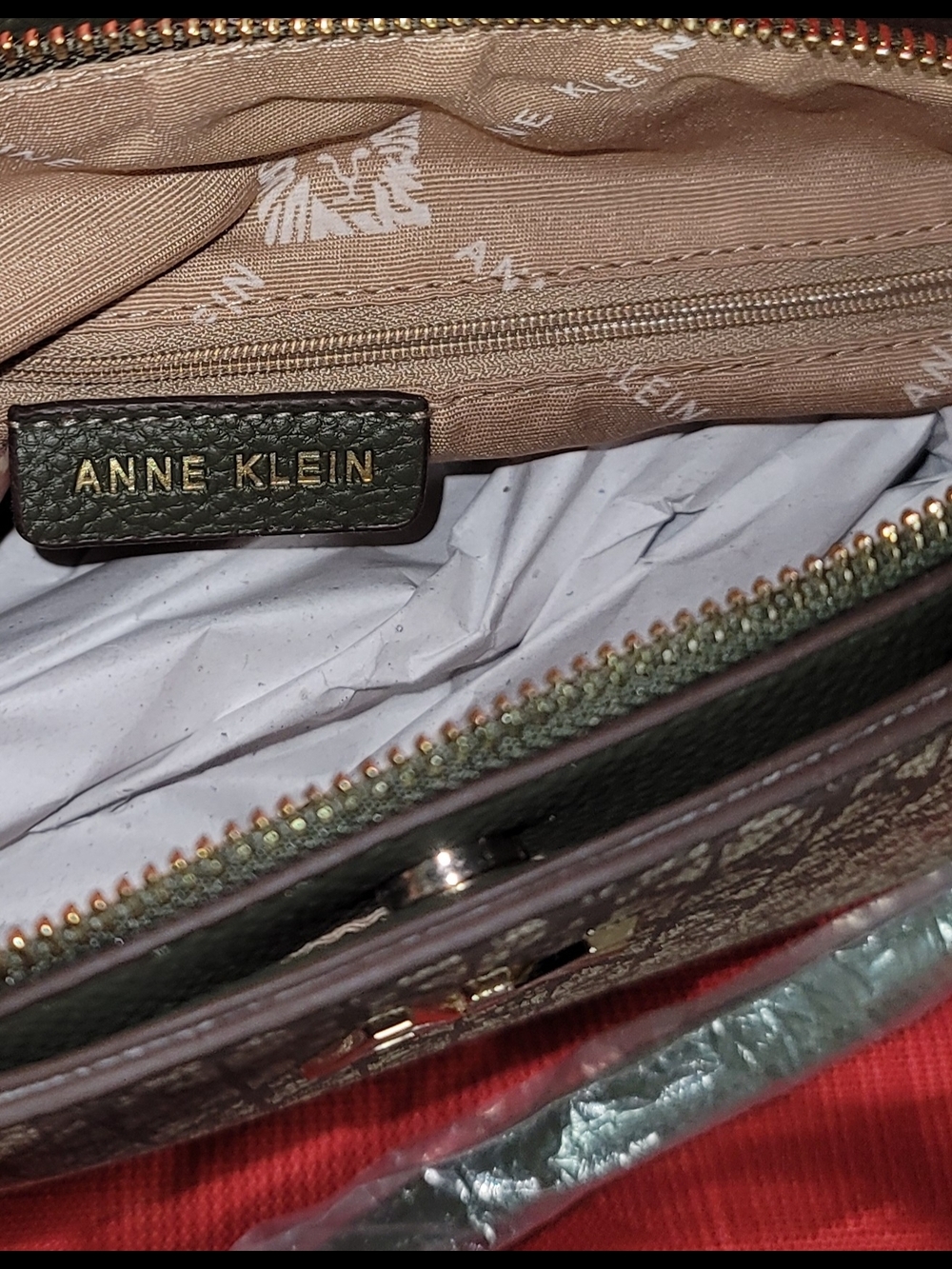 Anne Klein Taupe Monogram Crossbody with Gold AK Logo - Picture 7 of 7